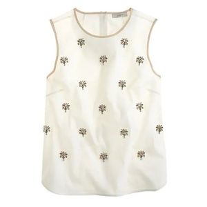 J crew jeweled sateen shell  SIZE 6 White